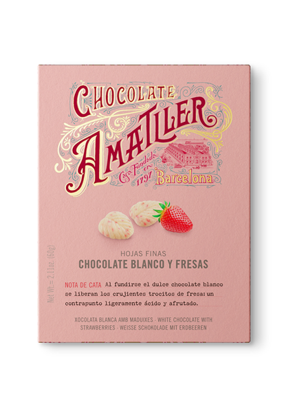Amatller Hojas Chocolate blanco y fresas