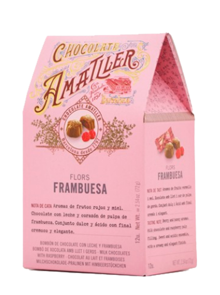 Bonbon au chocolat au lait fourré à la framboise Amatller 12ud