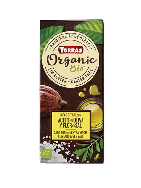 Torras Organic Bio chocolate negro 70% con aceite de oliva y flor de sal ecológico, sin gluten tableta 100 g