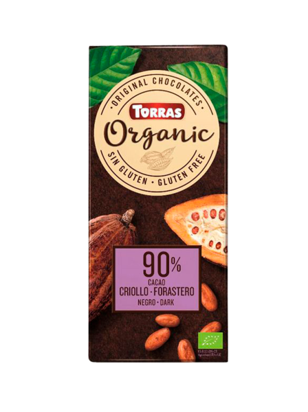 TORRAS Organic chocolate criollo negro 90% cacao ecológico y sin gluten tableta 100 g