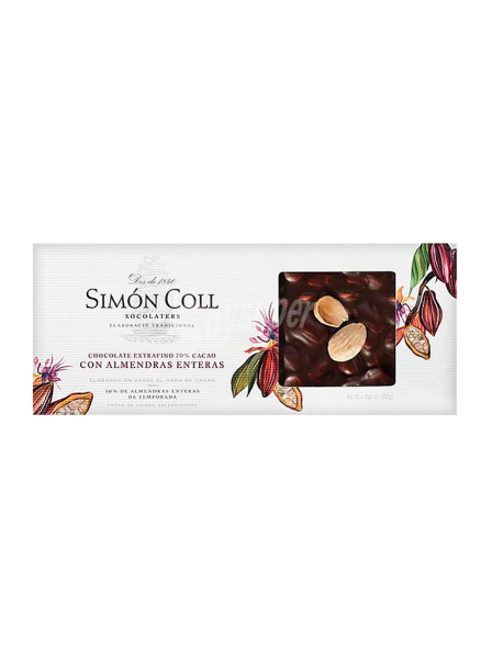 Turrón chocolat 70% cacao avec amandes entières Simón Coll 250g